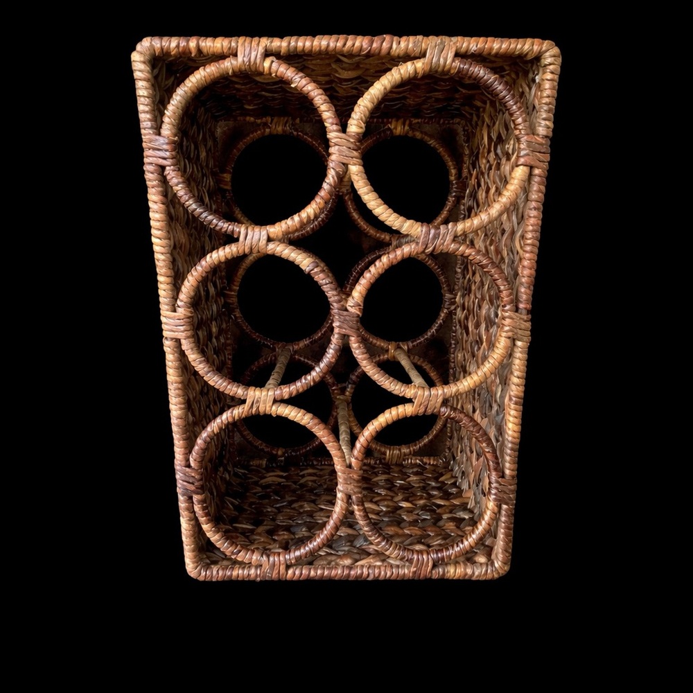 Wicker Wine Rack 6 Bottle Holder Rattan Woven Boho Rustic Coastalcore Countertop - Picture 3 of 6